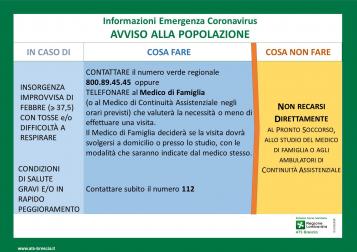 ATS Brescia: informazioni emergenza coronavirus